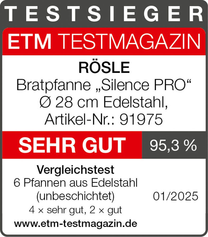 RÖSLE Bratpfanne SILENCE PRO, Edelstahl 18/10 (1-tlg), Universalpfanne, spülmaschinen- und induktionsgeeignet, 28 cm