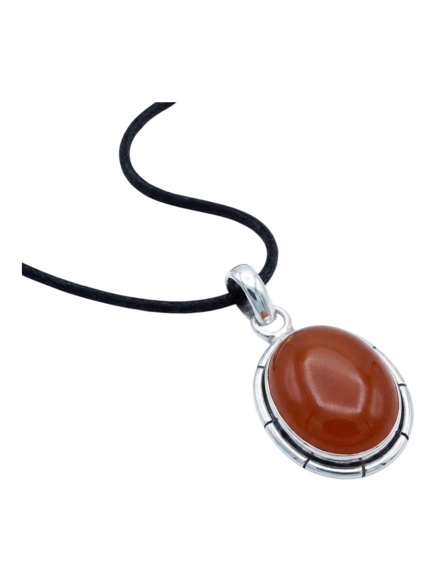 mantraroma Kettenanhänger DAMIRA aus 925 Silber mit Karneol (Kettenanhänger am Baumwollband im Schmuckbeutel), 925 Sterling Silber Kettenanhänger für Damen