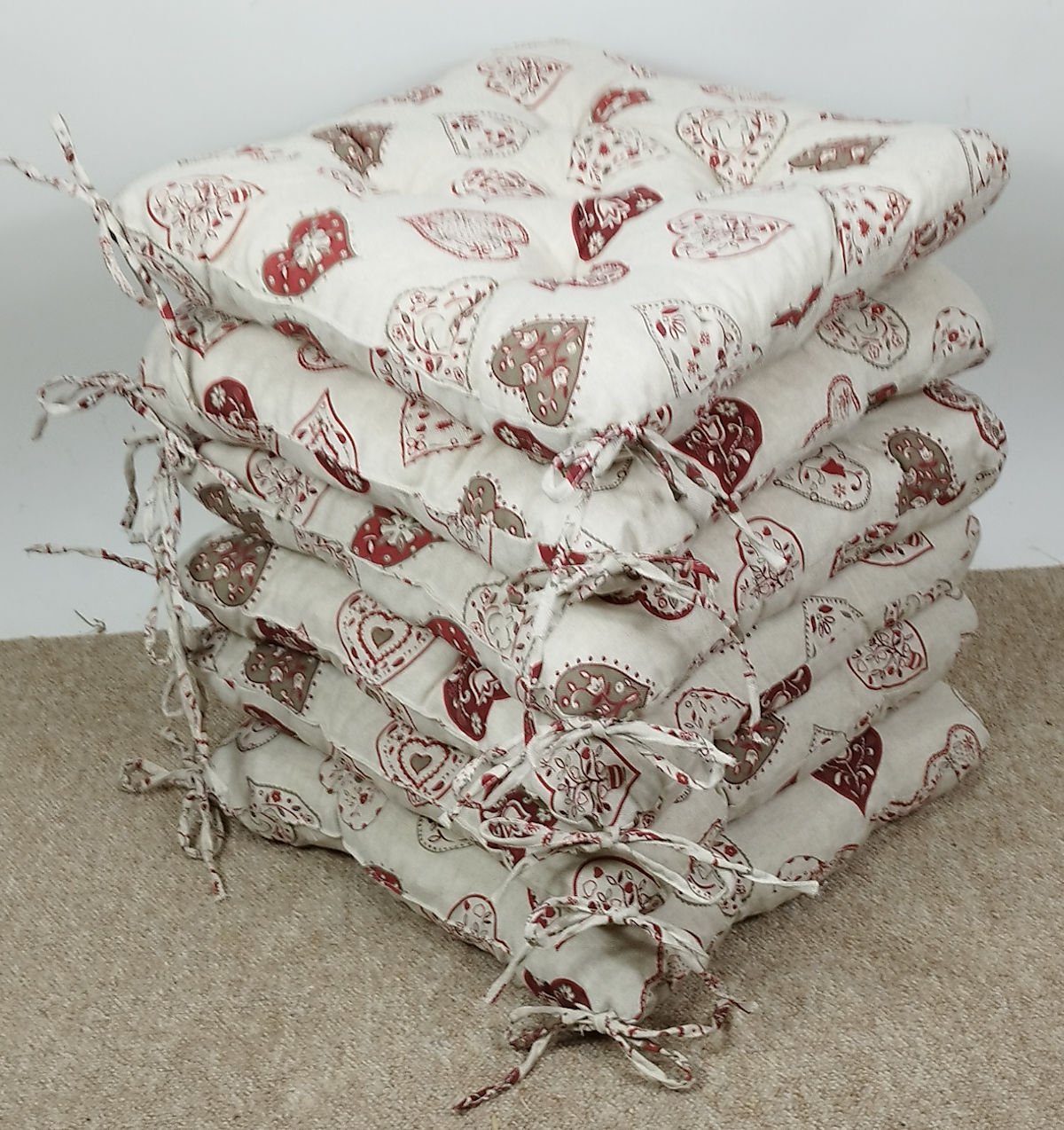 Rattani Sitzkissen Set 6x Stuhlkissen/Sitzkissen Klara 42 x 42 x 8 cm Stoff günstig online kaufen