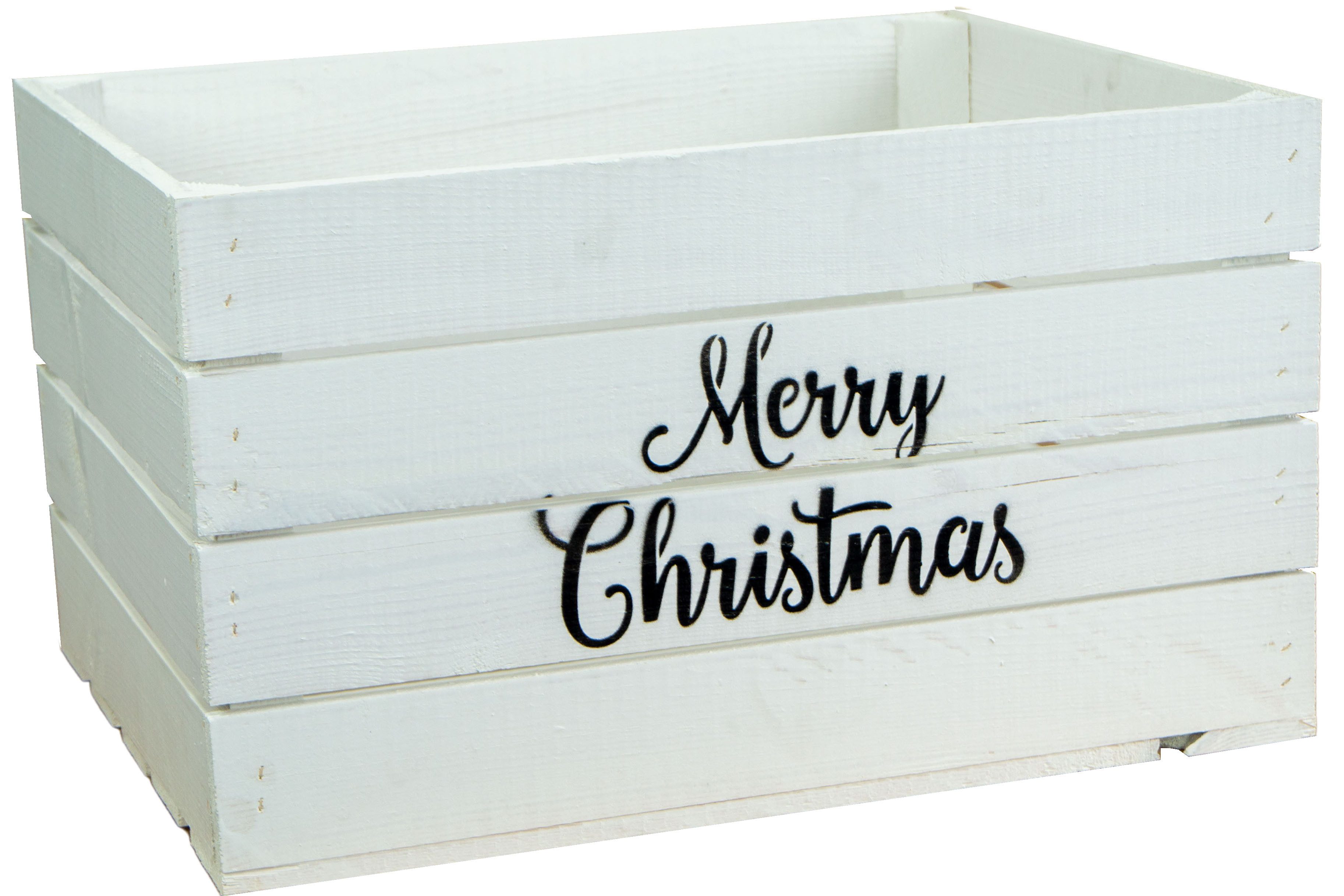 Kistenkolli Altes Land Allzweckkiste Obstkiste weiss Merry Christmas (Spar-Set, 1er Set)