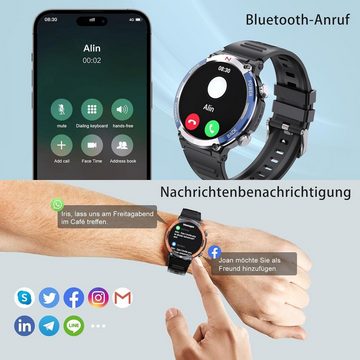 TIFOZEN Smartwatch (1,52 Zoll, Android iOS), Herren Sportuhr mit Bluetooth-Anruf IP68 Wasserdicht 110+ Sportmodi