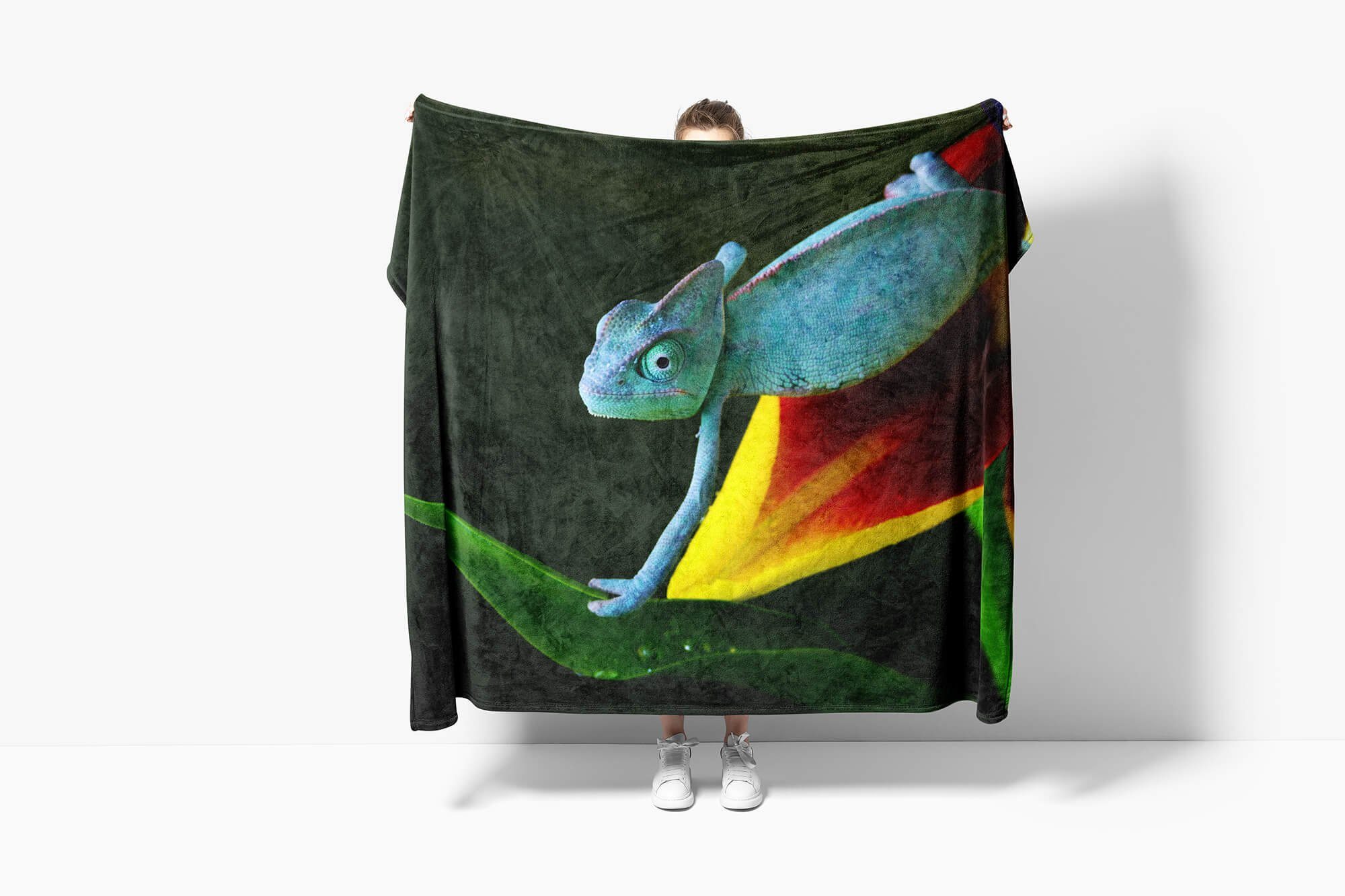 Saunatuch Tiermotiv Handtücher Strandhandtuch Chamäleon, mit (1-St), Art Sinus Kuscheldecke Handtuch Baumwolle-Polyester-Mix Handtuch