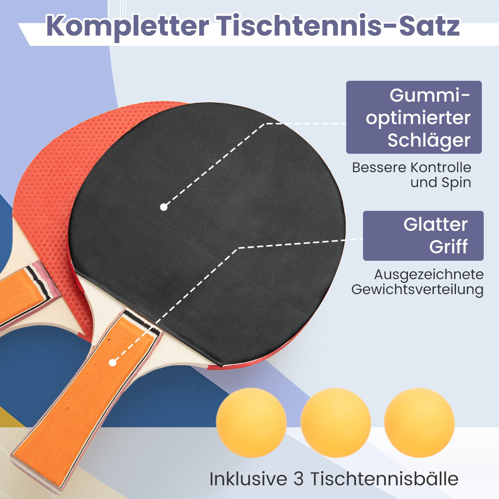 COSTWAY Mini-Tischtennisplatte, mit Netz, 2 Schlägern & 3 Bällen, klappbar