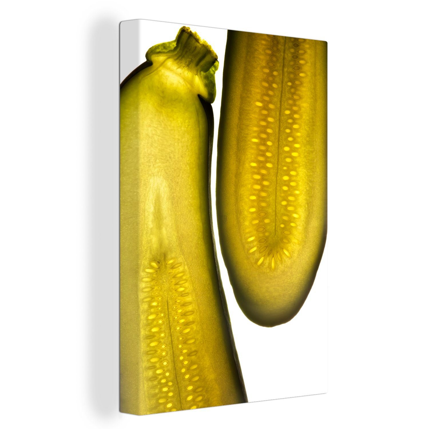 OneMillionCanvasses® Leinwandbild Der Durchmesser einer Zucchini, (1 St), Leinwandbild fertig bespannt inkl. Zackenaufhänger, Gemälde, 20x30 cm