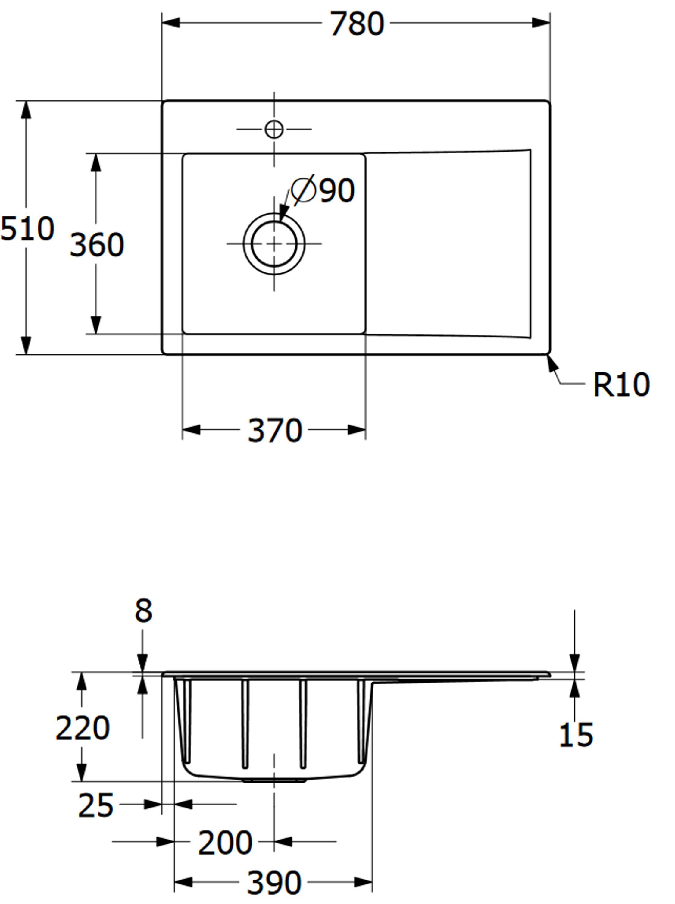Villeroy & Boch Küchenspüle Rechteckig, Serie, links 78/22 möglich Becken und 3348 cm, Subway 02 rechts FU