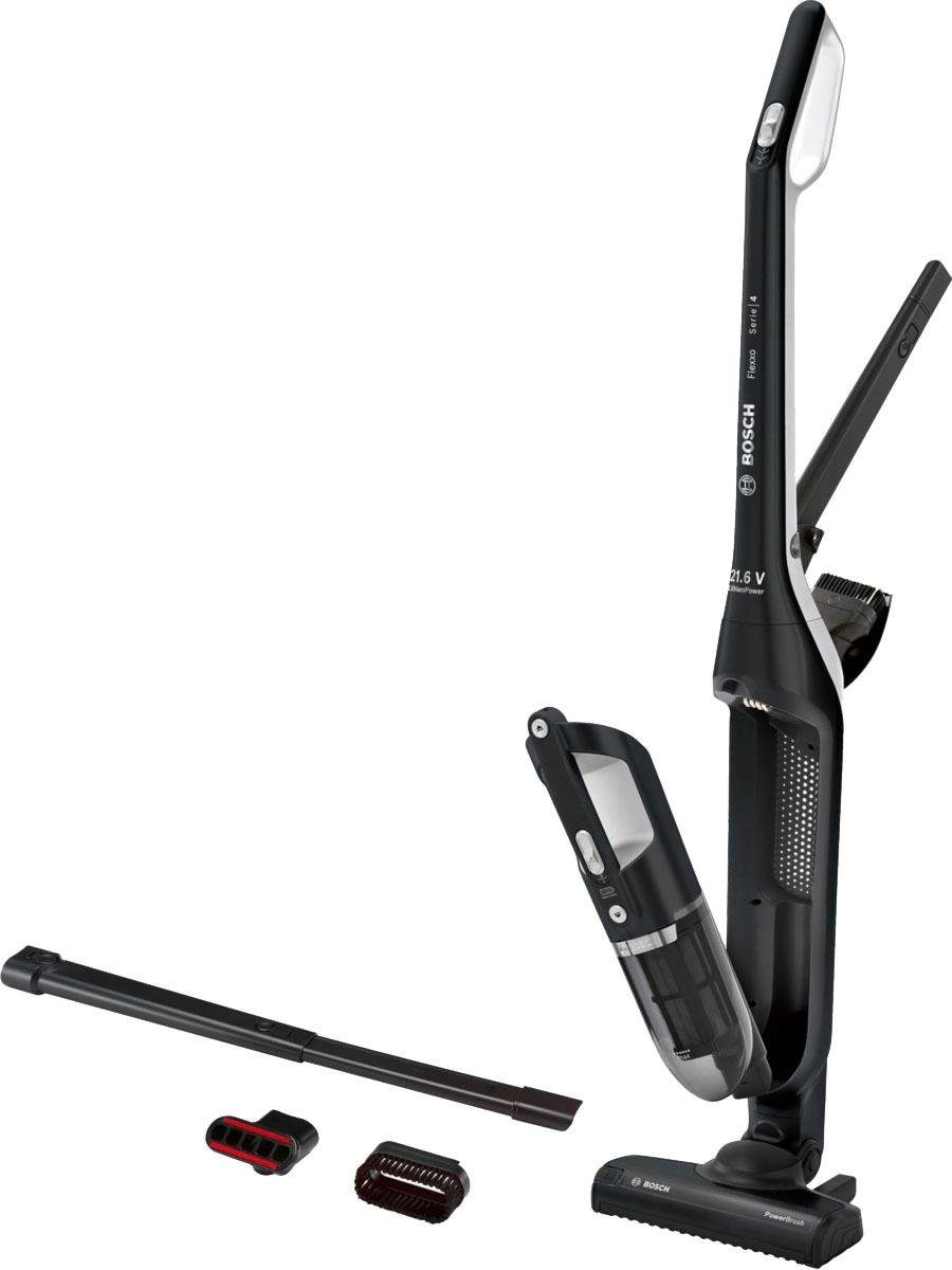 BOSCH Akku-Stielstaubsauger Flexxo BBH32101 Flexxo, kabelloser Handstaubsauger, beutellos, beutellos, hohe Saugleistung, integriertes Zubehör, lange Laufzeit, schwarz