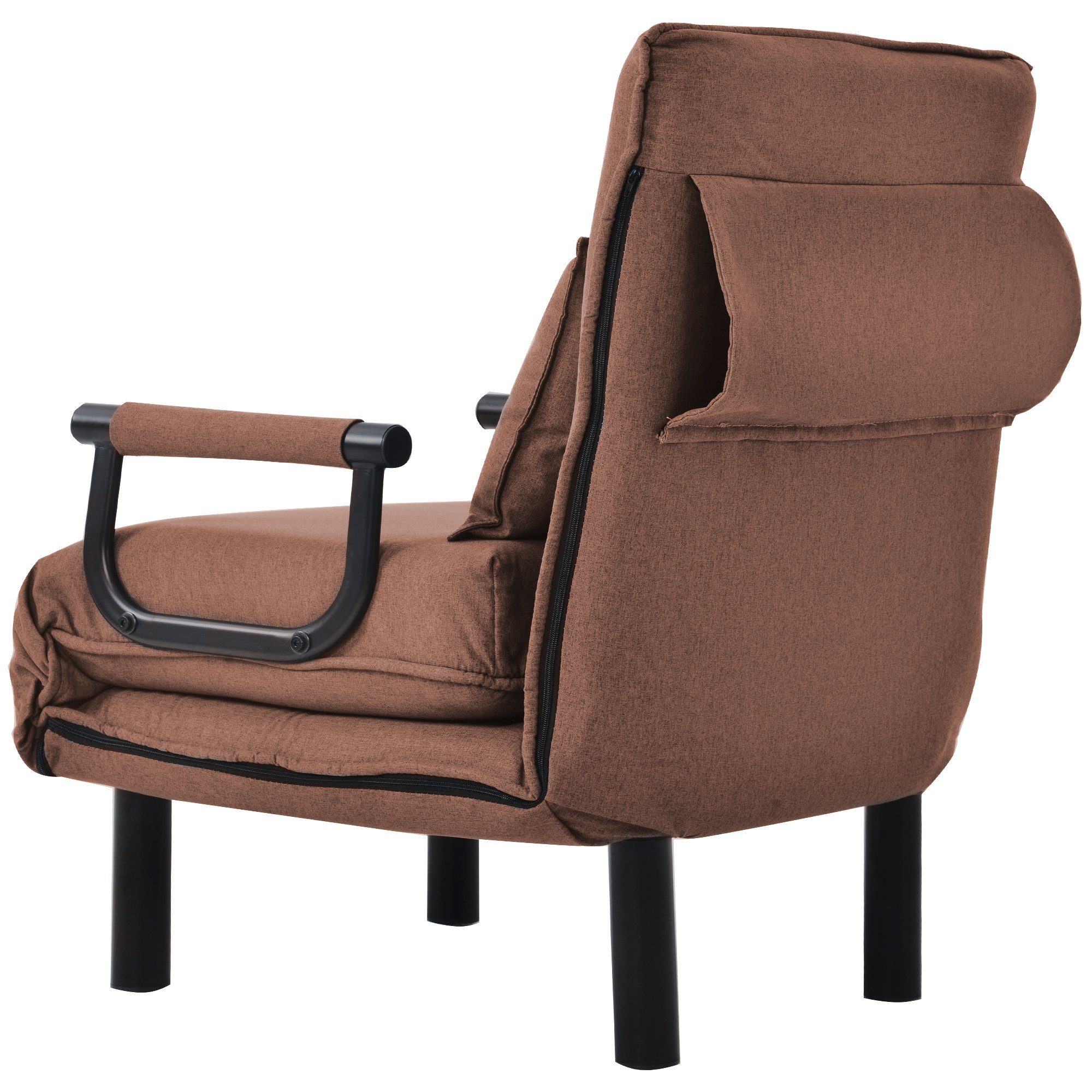 Daybett (Relaxsessel Sessel mit Schlaffunktion und Liegefunktion), Schlafsessel mit Armlehnen und Kissen, abnehmbarer Bezug aus Leinen