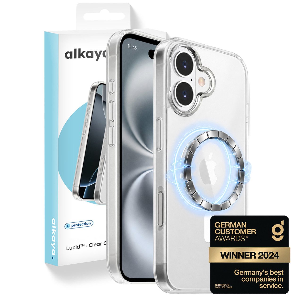 alkaya. Handyhülle Premium Hülle Magsafe Für Apple iPhone Case Magnet Cover Bumper Schutz iPhone 16, 6,1 Zoll, Silikon, Schutzhülle, MagSafe, extra starker Magnet, durchsichtig, transparent