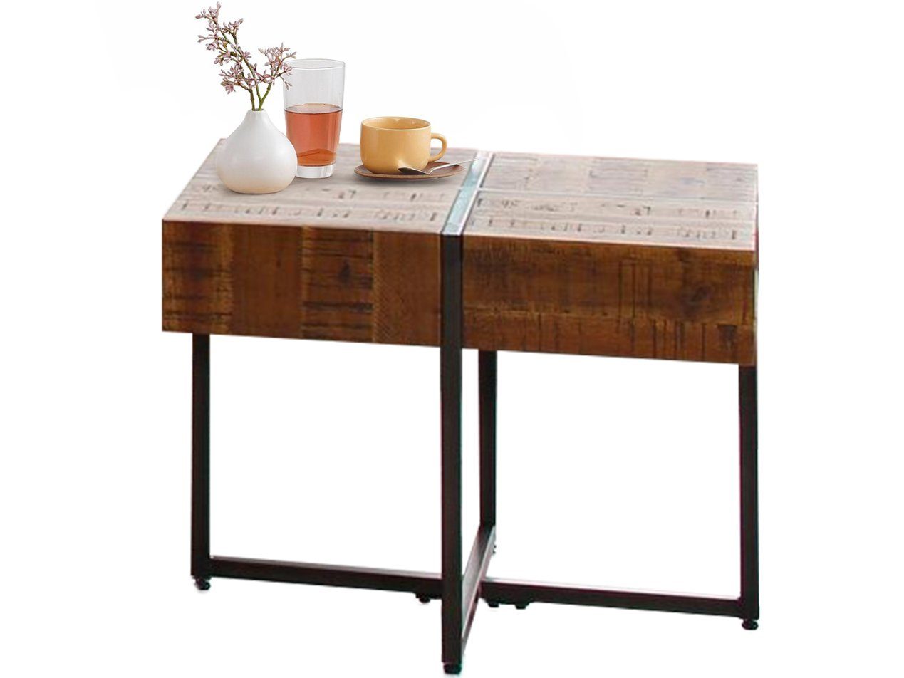 loft24 Beistelltisch Marcus - Ablagetisch Akzentisch Sofatisch Nachttisch Wohnzimmertisch, Wohnzimmertisch, Akazie, Metallgestell, Breite 60 cm