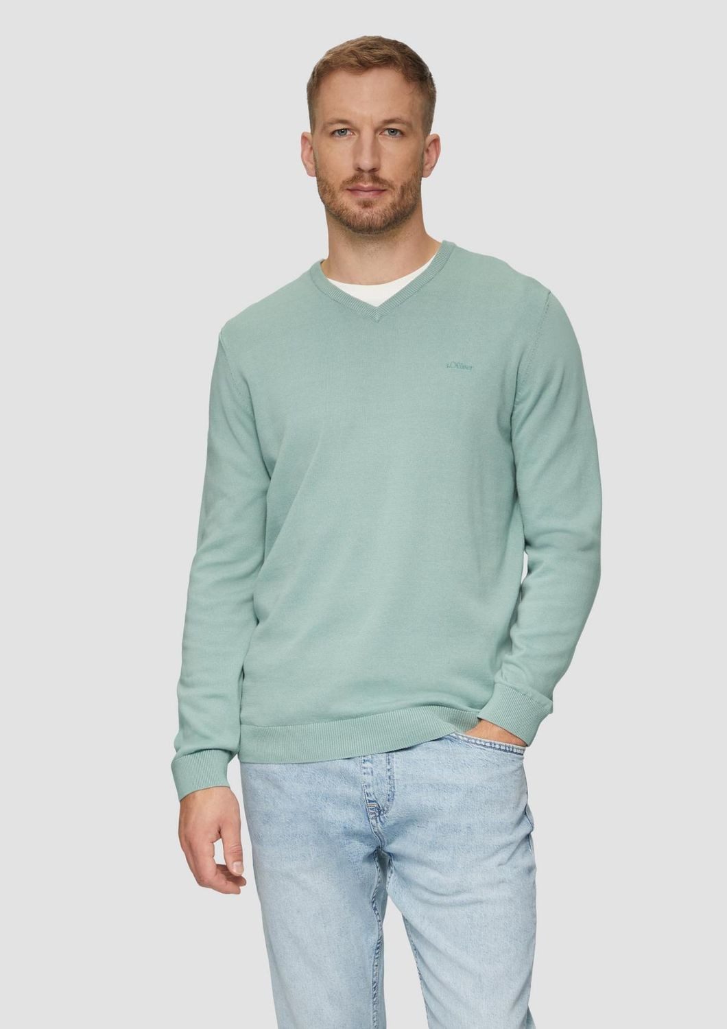 s.Oliver V-Ausschnitt-Pullover Pullover (1-tlg) V-Ausschnitt, langarm, Logo günstig online kaufen