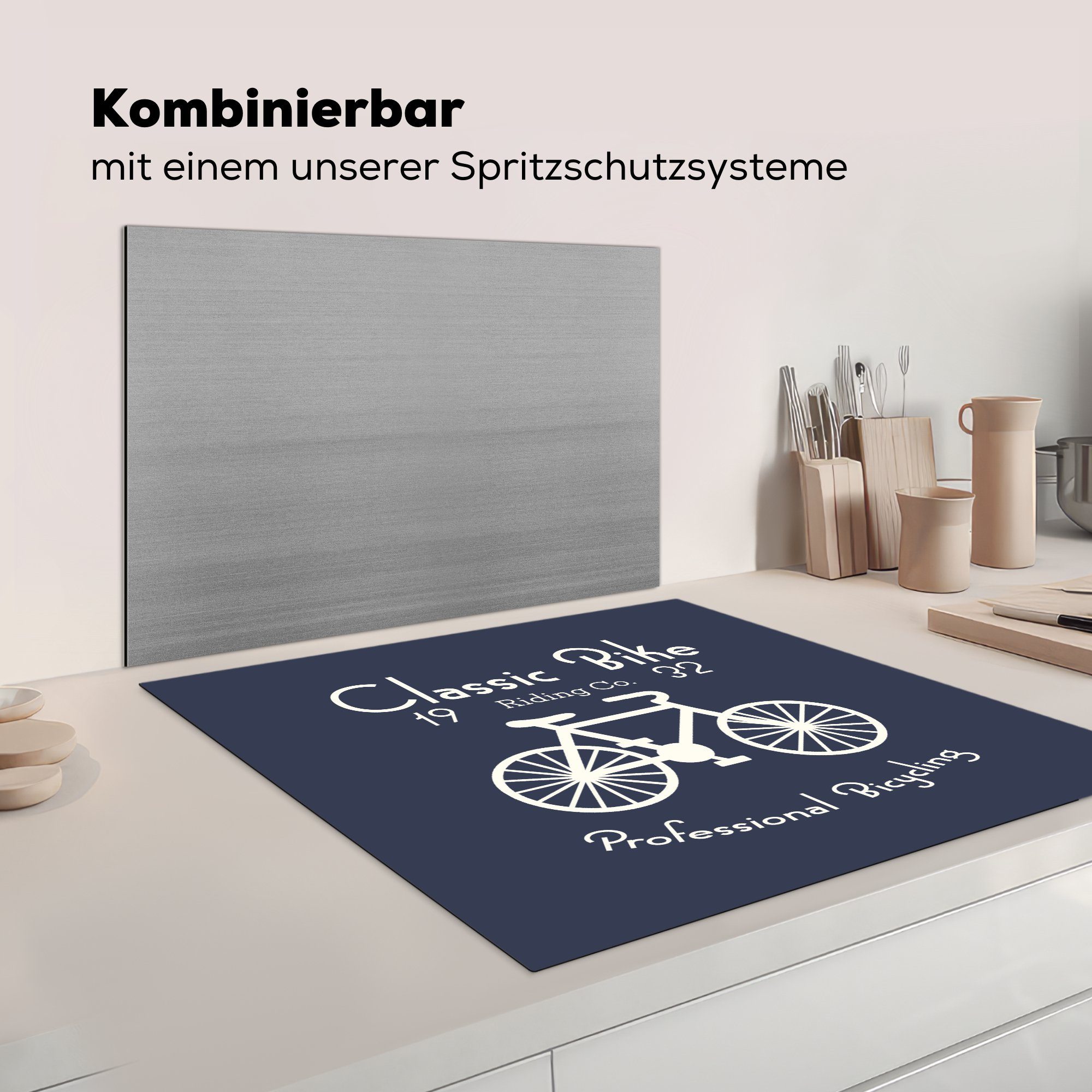 küche Fahrrad - Ceranfeldabdeckung, Herdblende-/Abdeckplatte Text, cm, Jahrgang tlg), Vinyl, MuchoWow - (1 78x78 Arbeitsplatte für