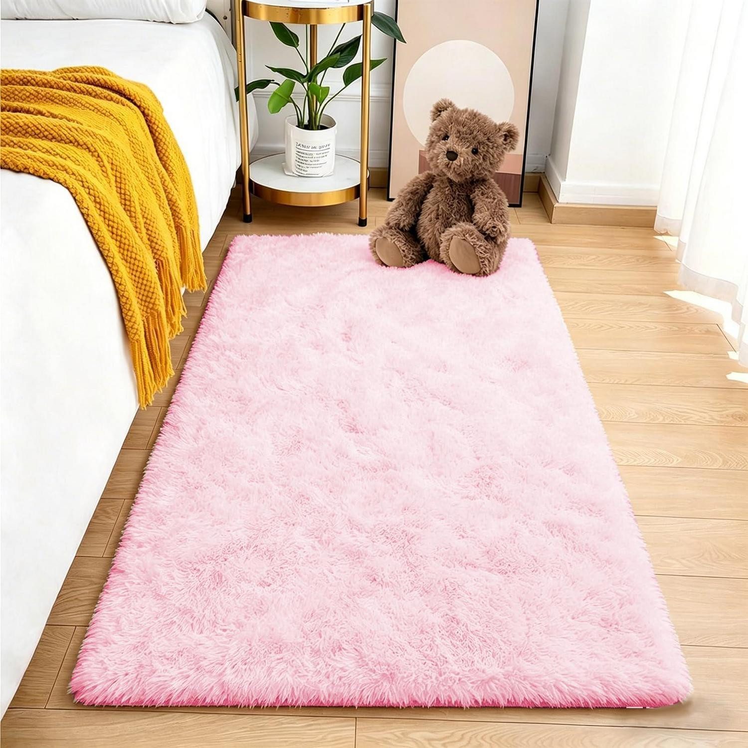 LuxusKollektion Hochflor-Teppich Rosa Hochflor Teppich 80x150 cm, rechteckig, Höhe: 7 mm