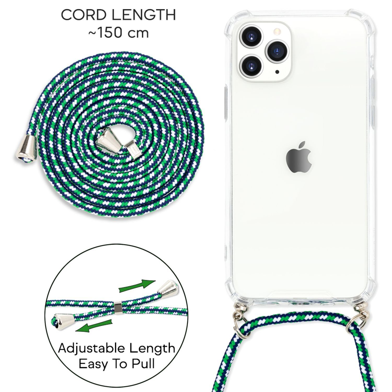Nalia Backcover Apple iPhone 11 Pro 14,7 cm (5,8 Zoll), Klare Hybrid Hülle mit Kette / Schutzhülle zum Umhängen / Handyband