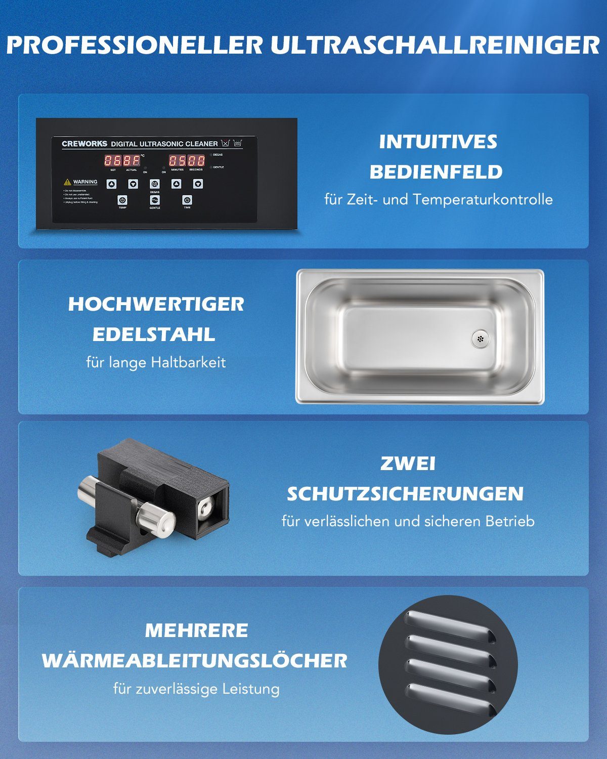 6L Ultraschallreinigungsgerät inkl. Ultraschall Ultraschallreiniger Reinigungsgerät Korb CREWORKS