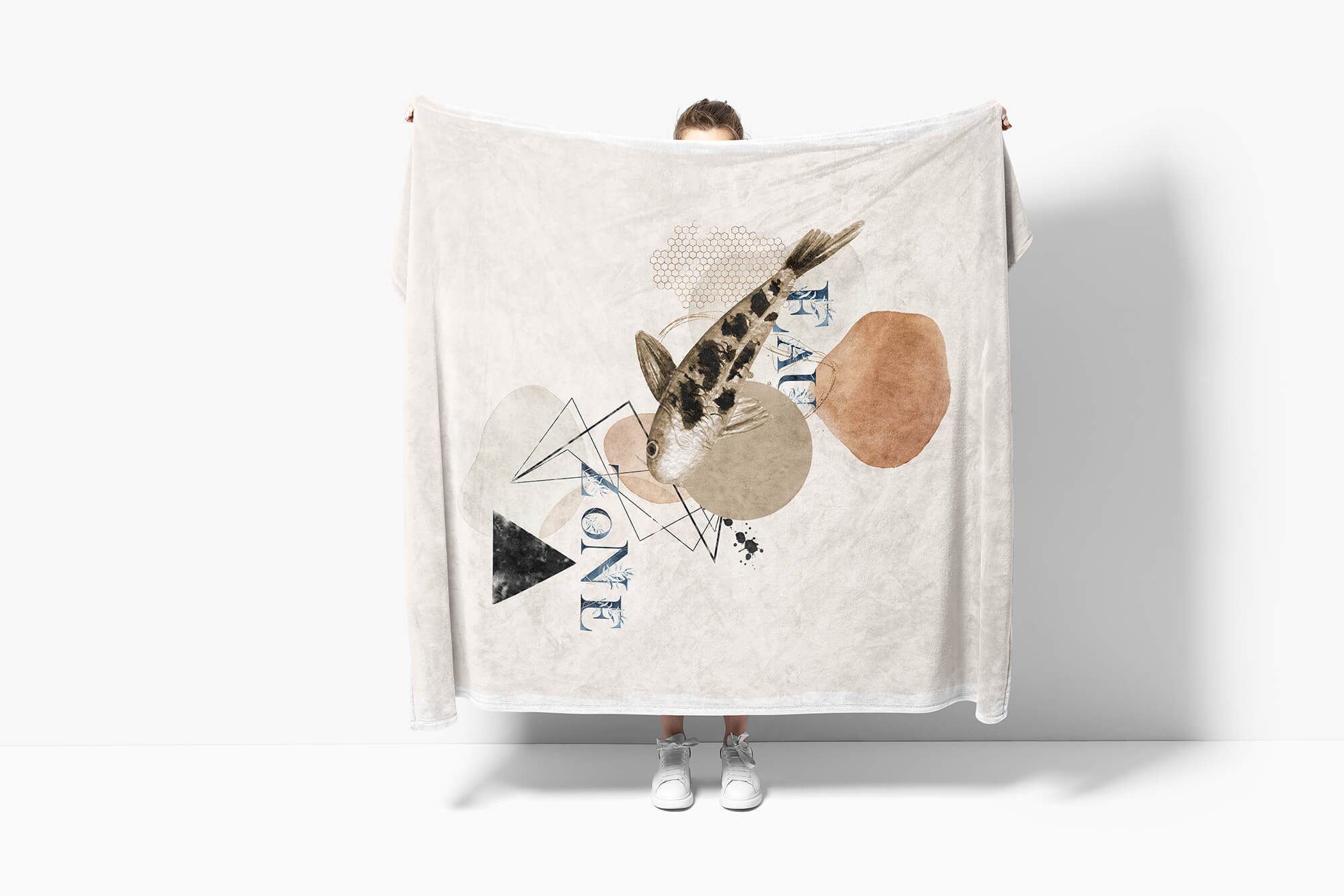 Sinus Art Handtücher Kunstvoll Japan, Strandhandtuch Ozean Baumwolle-Polyester-Mix Zuchtkarpfen Handtuch Koi (1-St), Handtuch Saunatuch Kuscheldecke