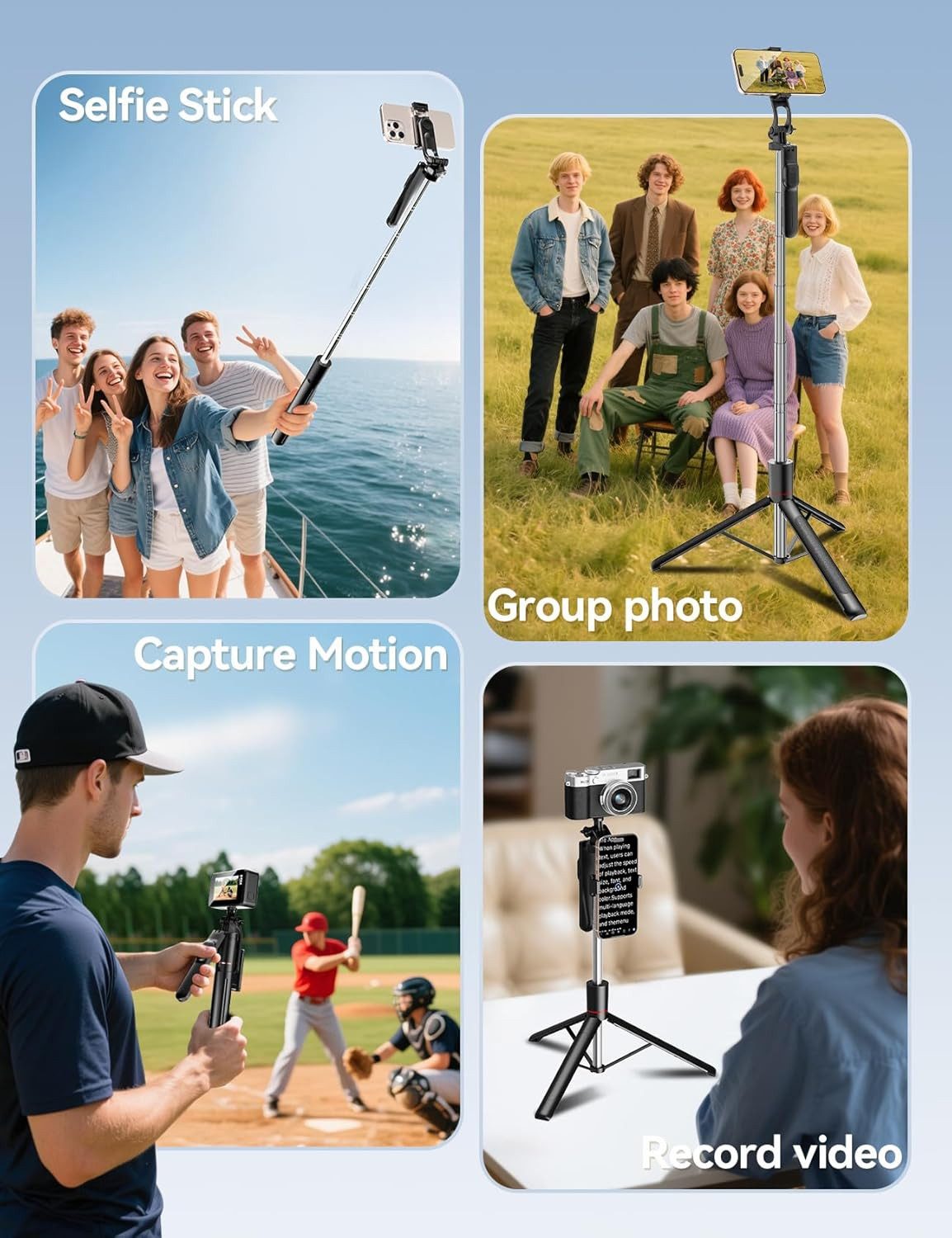 Toomoke Selfie-Stick 3-in-1-Handstativ mit Bluetooth-Fernbedienung,Kamerastativ Gimbal, 360° Drehbar,170CM,1/4-Zoll-Schraube,für Selfie, Reisen, Vlog