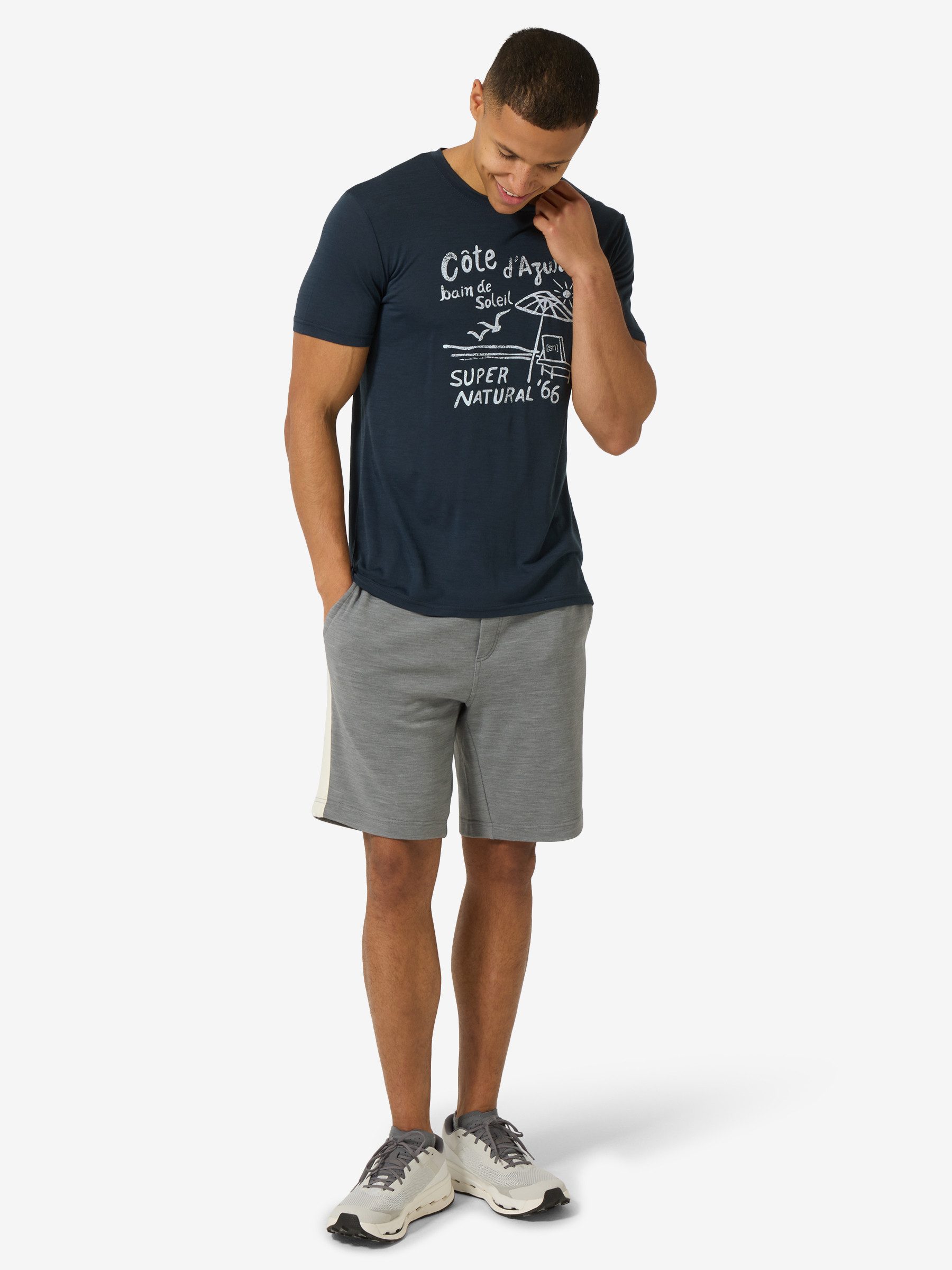 SUPER.NATURAL T-Shirt für Herren,Merino M COTE D'AZUR TEE mit Sommer-Motiv, atmungsaktiv