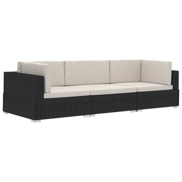 vidaXL Gartenlounge-Set 3-tlg. Garten-Sofagarnitur mit Auflagen Poly Rattan Schwarz, (3-tlg)