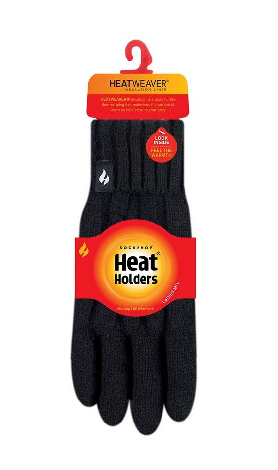 Heat Holders Strickhandschuhe Damen Schwarz, HeatWeaver® Innenfutter für  außergewöhnlichen Tragekomfort und warme