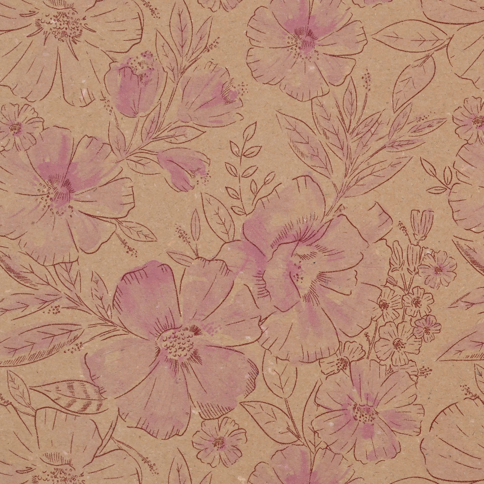 Star Geschenkpapier, Geschenkpapier Blumen 70cm x 2m Rolle Kraftpapier Natur / Rosa