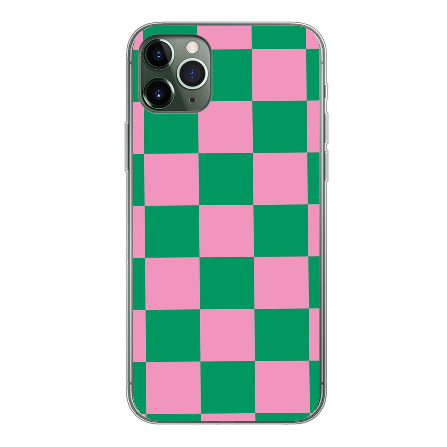 MuchoWow Handyhülle für Apple iPhone 11 Pro Max Schachbrettmuster - Grün - Rosa - Würfel, Smartphone-Bumper, Print, Handy Schutzhülle Dünn