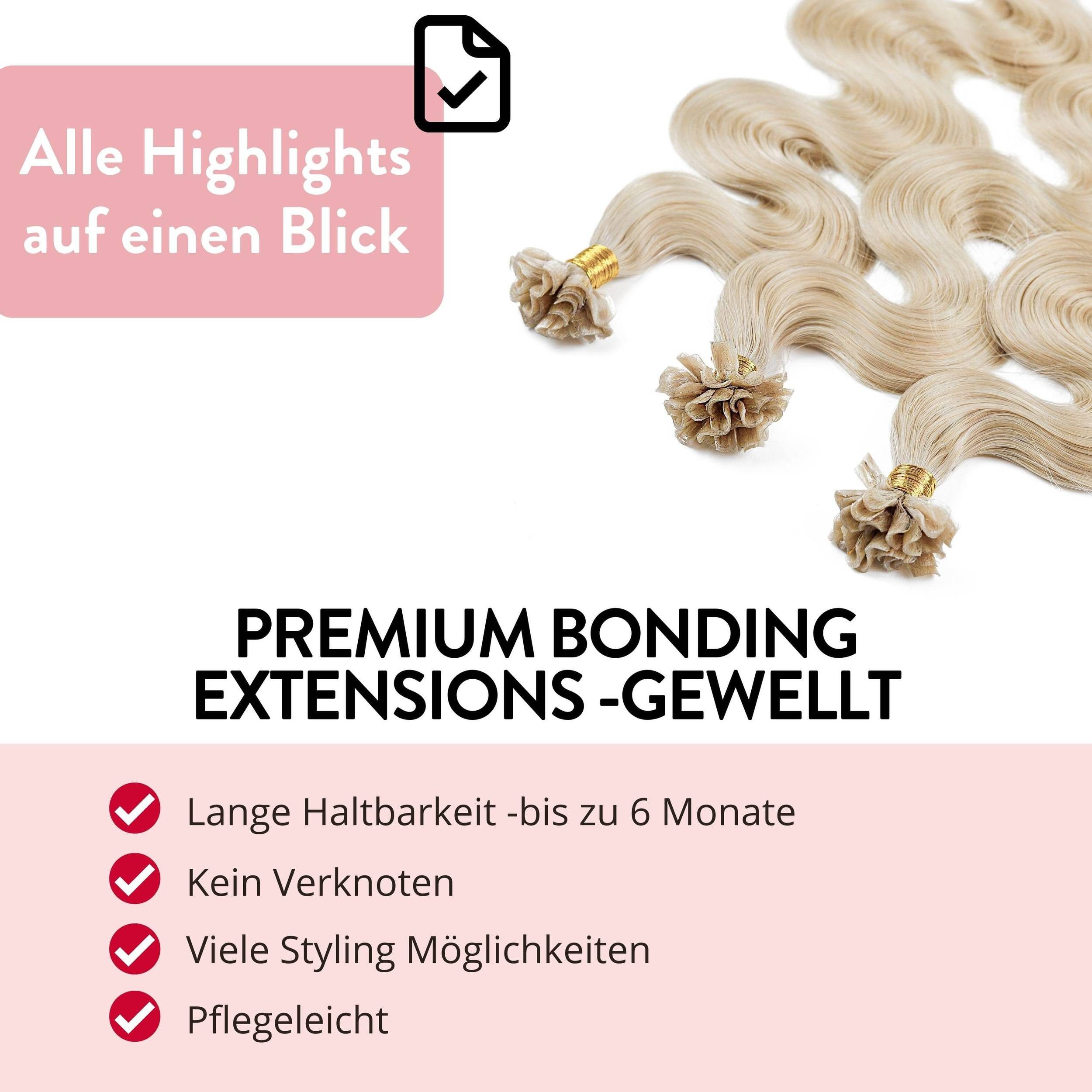 hair2heart Echthaar-Extension Premium Bondings gewellt #10/1 Hell-Lichtblond Asch 40cm