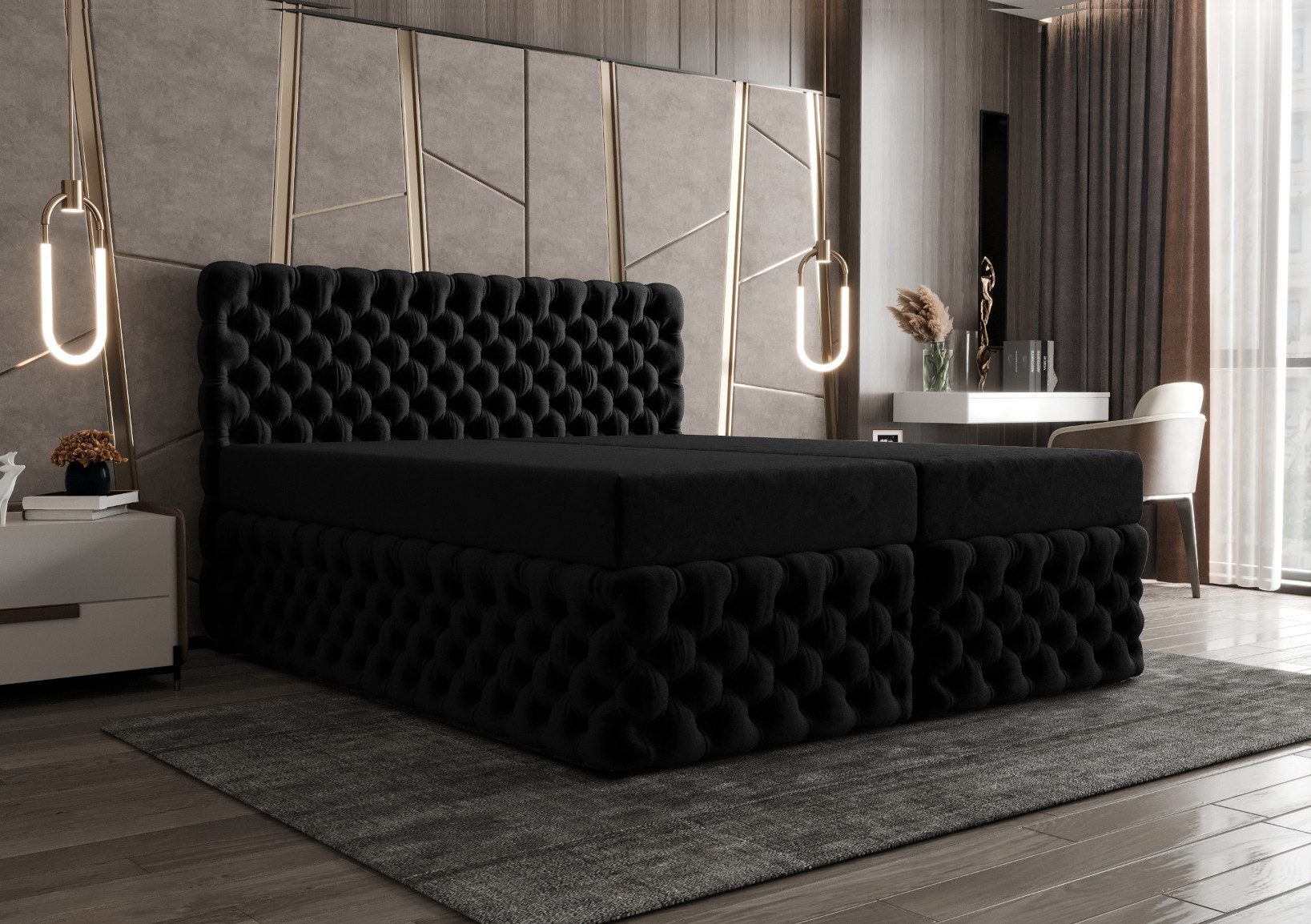 B&B Home Boxspringbett Boxbett Figo II (H3 Matratze Bonellfederung, Kopfteil, Bettkasten und Topper)