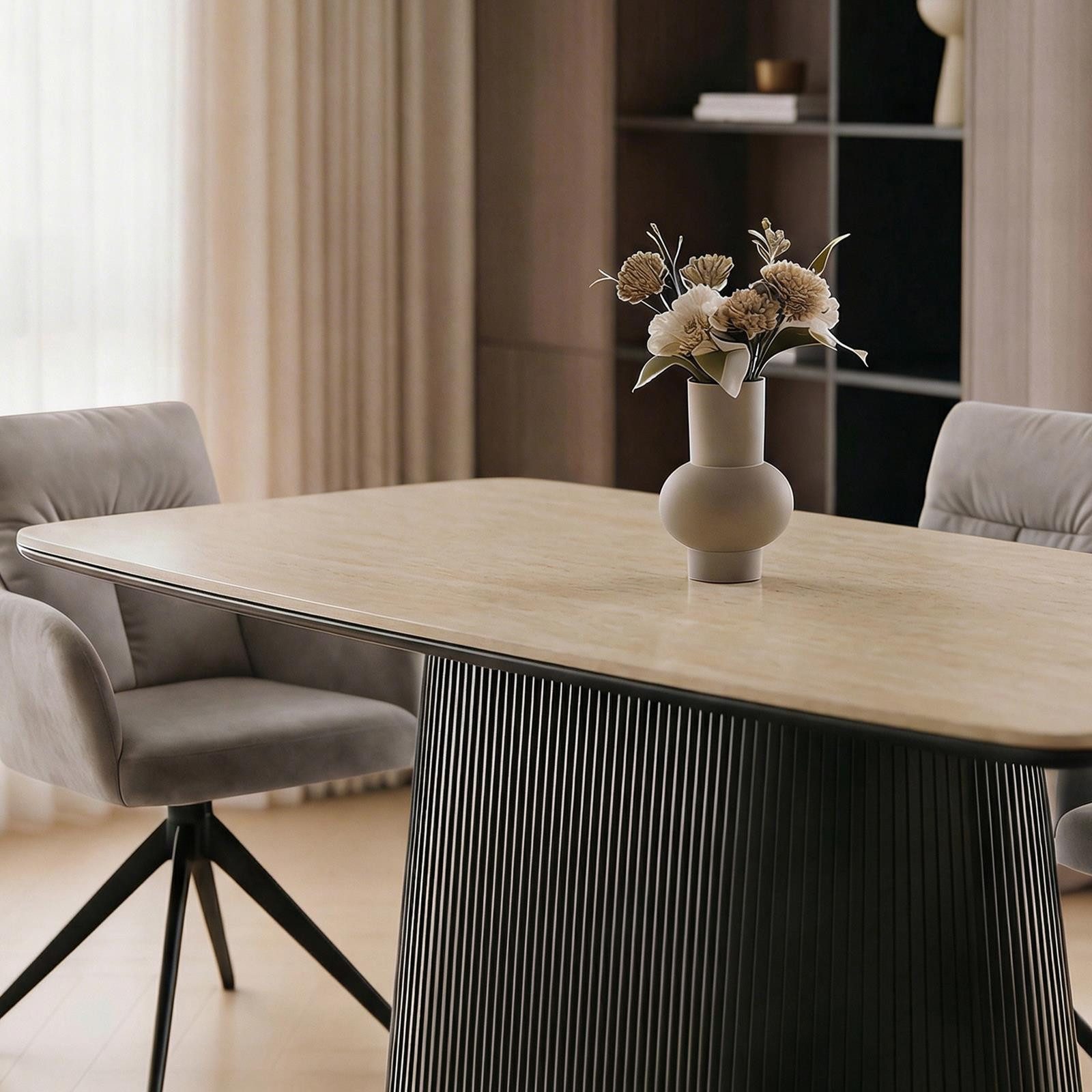 IDIMEX Esstisch GRANO, Esszimmertisch 180x90 cm Keramikplatte in Travertinoptik Beige/Schwarz