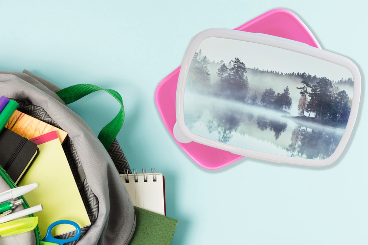 Kunststoff Erwachsene, Nebel Mädchen, - Brotdose Winter, Lunchbox für Snackbox, rosa Wald (2-tlg), - Brotbox MuchoWow Kunststoff, Kinder,