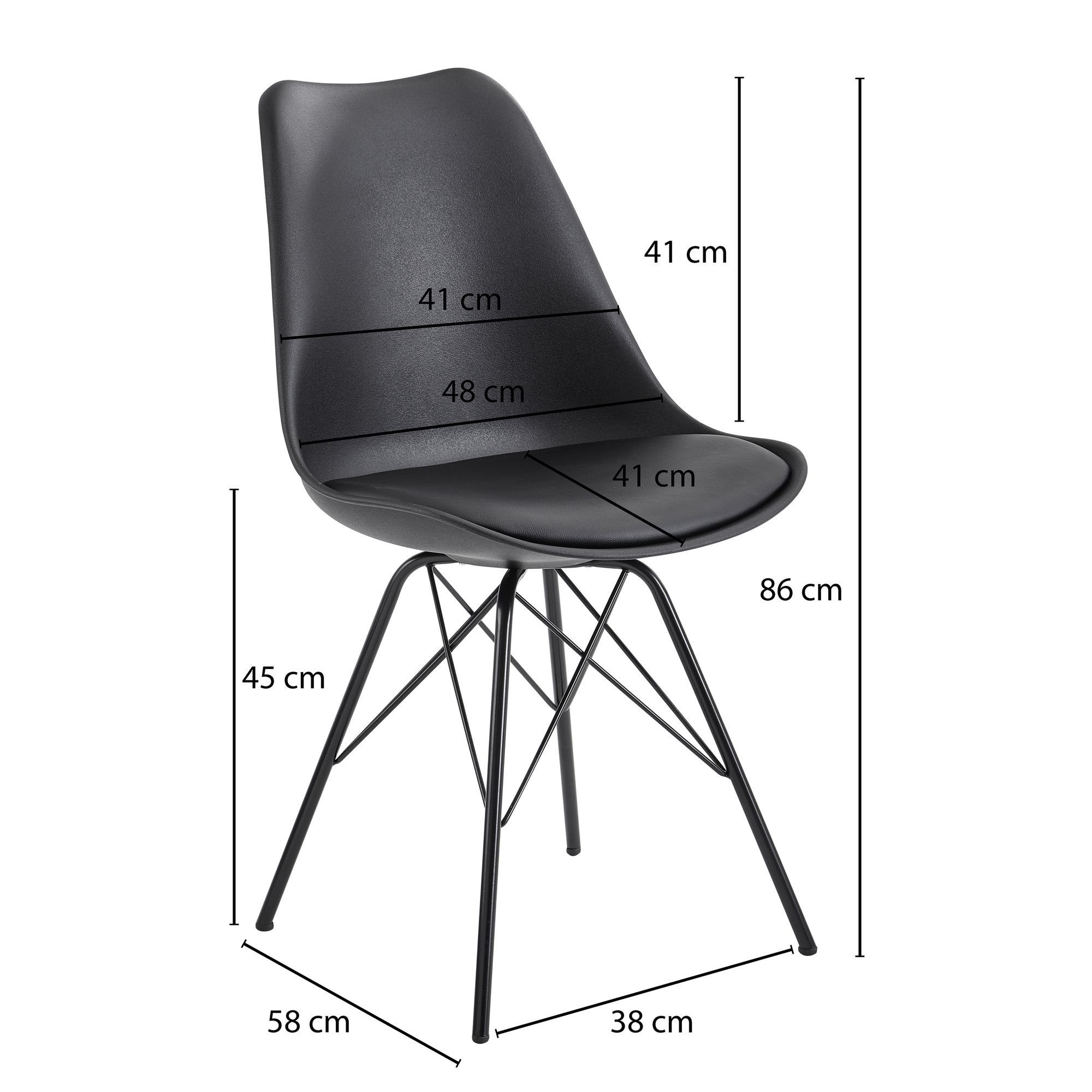 Wohnling Esszimmerstuhl WL6.183, Küchenstuhl 2er Set Schwarz Kunstleder Stuhl Gepolstert