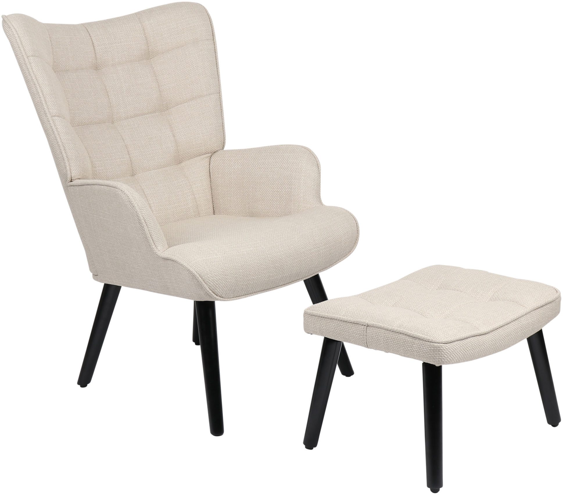 HELA Loungesessel PAROS (Set, 2-St., Sessel mit Hocker), Sessel mit Hocker,Loungesessel,4-Fuß Massiv,Webstoff,Armlehnen