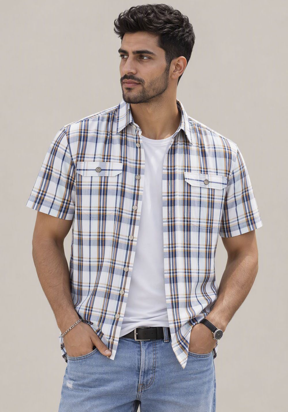 Man's World Karohemd Kurzarm, für Casualmode, Basic, Frühling und Sommer, aus Baumwolle. Reduzierter Preis € 20,99. Unverbindliche Preisempfehlung € 24,99
