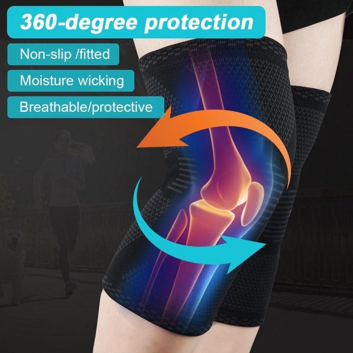 LuxusKollektion Kniebandage Verstellbare Kniebandage für Männer und Damen 2er Set Schwarz-M