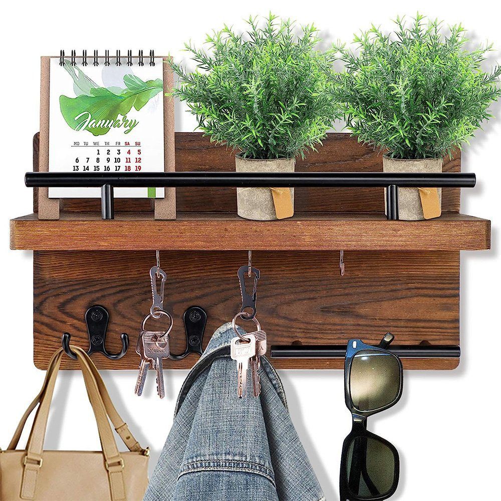 Coonoor Schlüsselbrett mit Ablage, Schlüsselbrett Holz mit 7 Schlüsselhaken günstig online kaufen