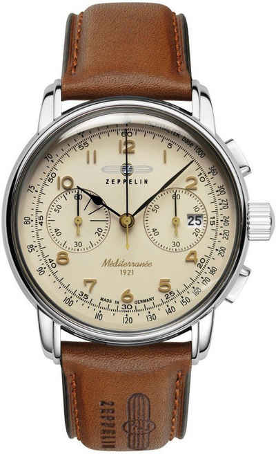 ZEPPELIN Chronograph 100 Jahre, Méditerranée, 9670-5, Armbanduhr, Quarzuhr, Herrenuhr, Datum, Stoppfunktion, Made in Germany