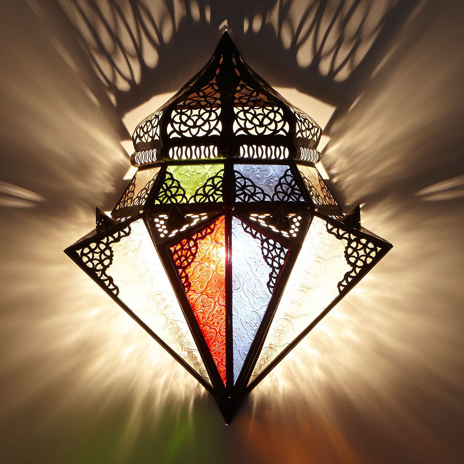 Casa Moro Wandleuchte Marokkanische Wandlampe Jawhar 32x42 Eisen Glas, Kunsthandwerk aus Marokko, ohne Leuchtmittel, Orientalische Wandleuchte wie aus 1001 Nacht, L1420