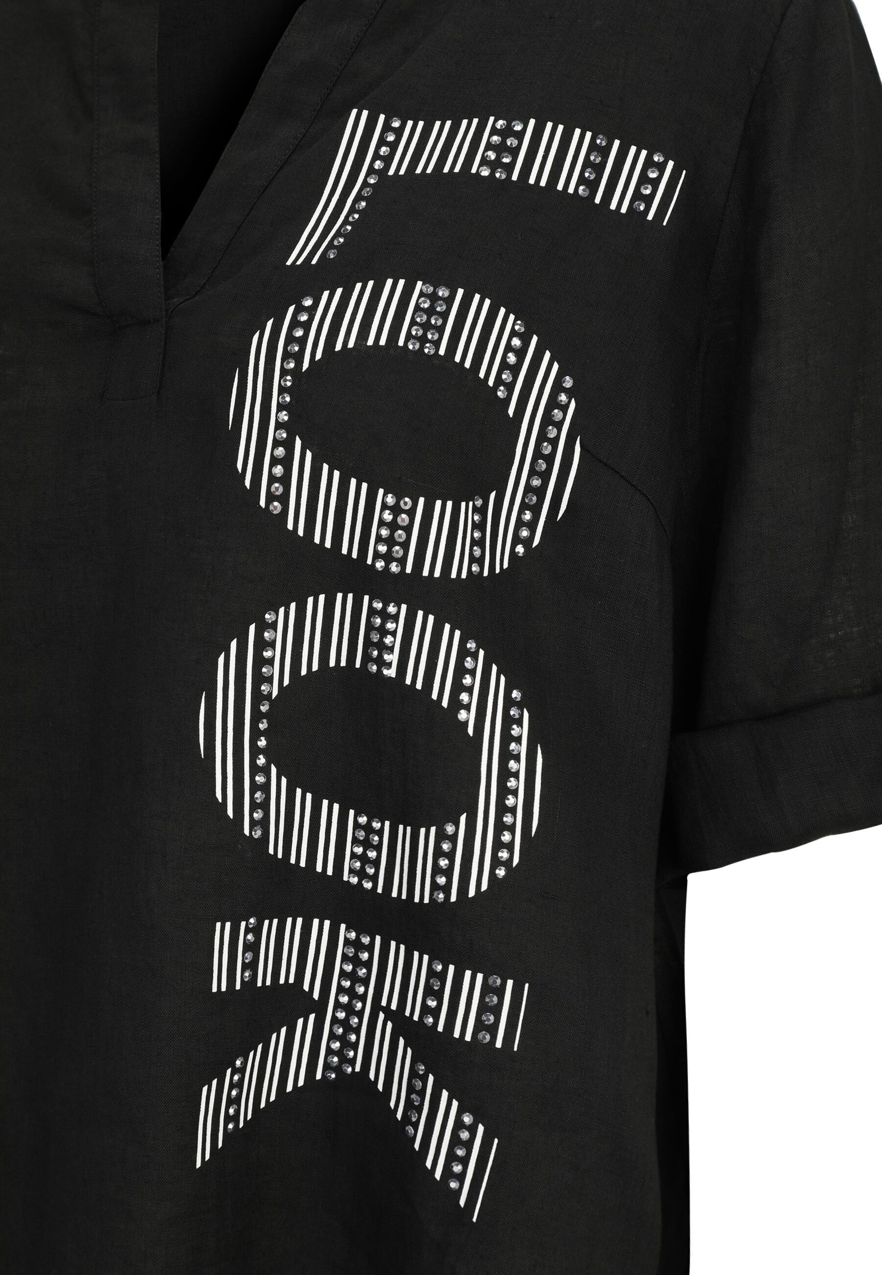 Doris Streich Klassische Bluse mit weißem Motiv-Print