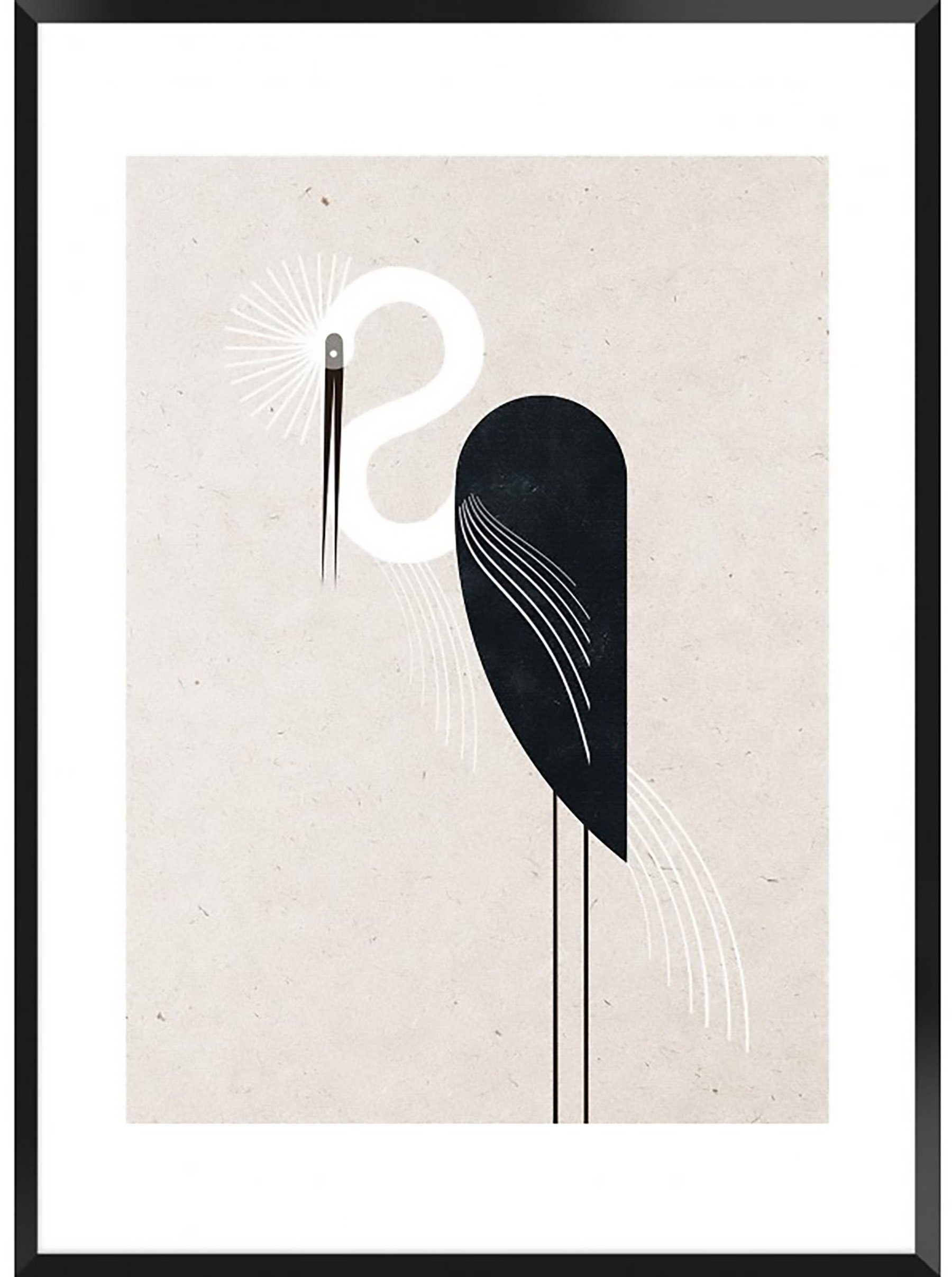 60x90 (1 laminiert/ Kunstdruck und Home Ideas abwischbar Rahmen ist abstrakt Bild somit Wanddeko Grafik Cosy cm, Wandbild Vögel Stück), feucht Storch biege Bild mit Der japanisch beschichtet