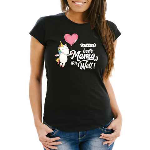 MoonWorks Print-Shirt Damen T-Shirt Einhorn Muttertag Beste Mama der Welt Unicorn Mother`s Day Slim Fit Moonworks® mit Print