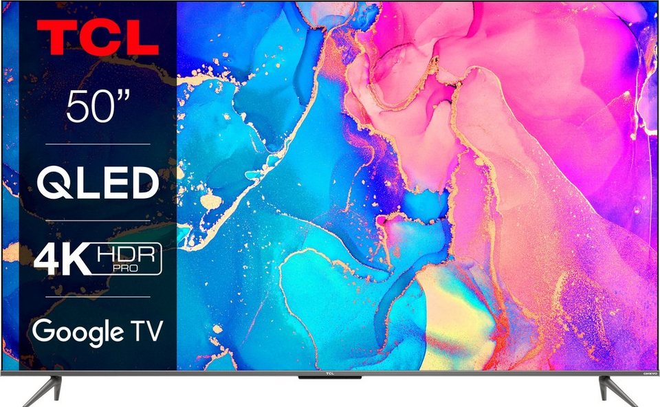 TCL 50C631X2 QLED-Fernseher (126 cm/50 Zoll, 4K Ultra HD, Google TV, Smart- TV, HDR Premium, Dolby Atmos, HDMI 2.1, Metallgehäuse, ONKYO-Sound)