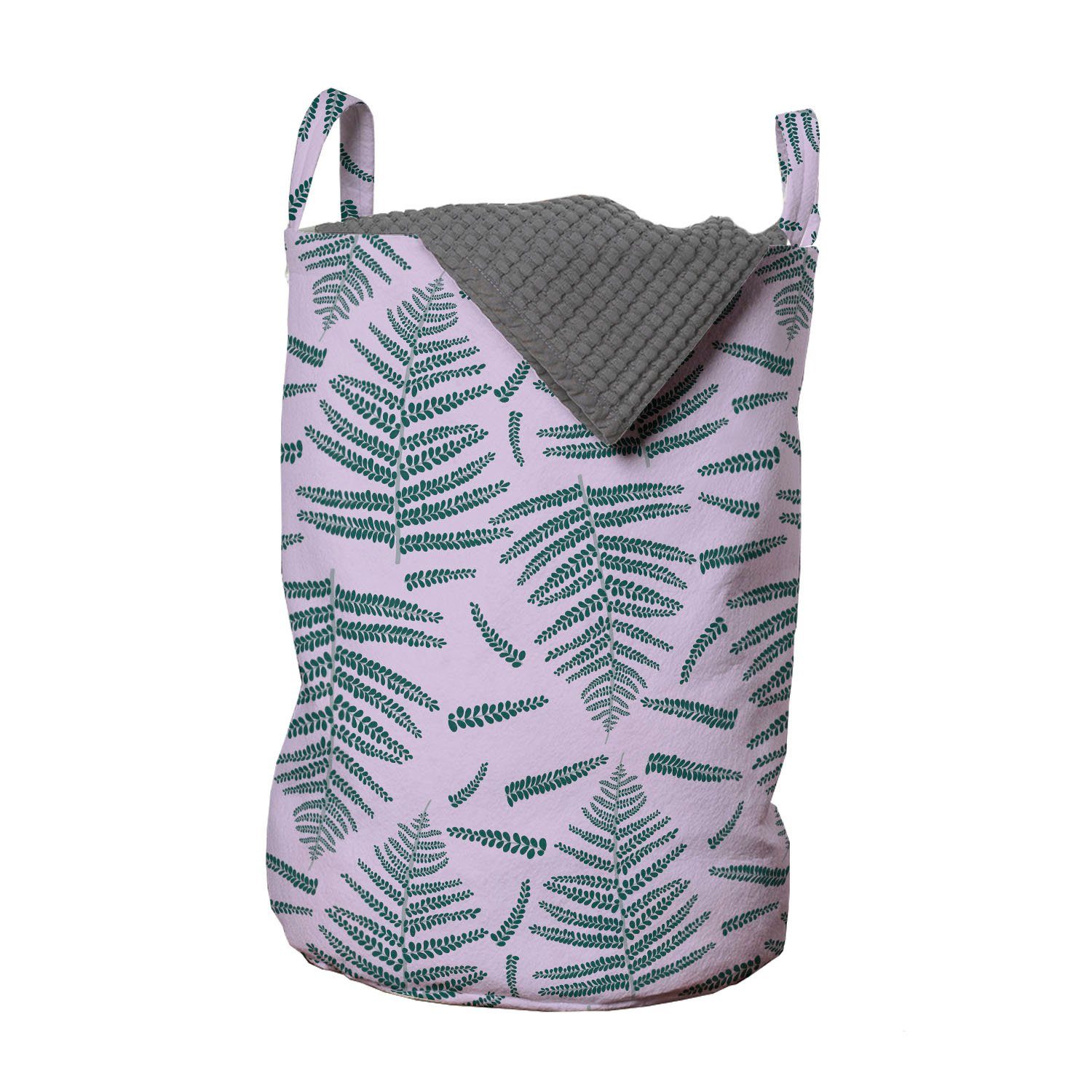 Abakuhaus Wäschesäckchen Wäschekorb mit Griffen Kordelzugverschluss für Waschsalons, Botanisch Farn-Blätter auf Pastell