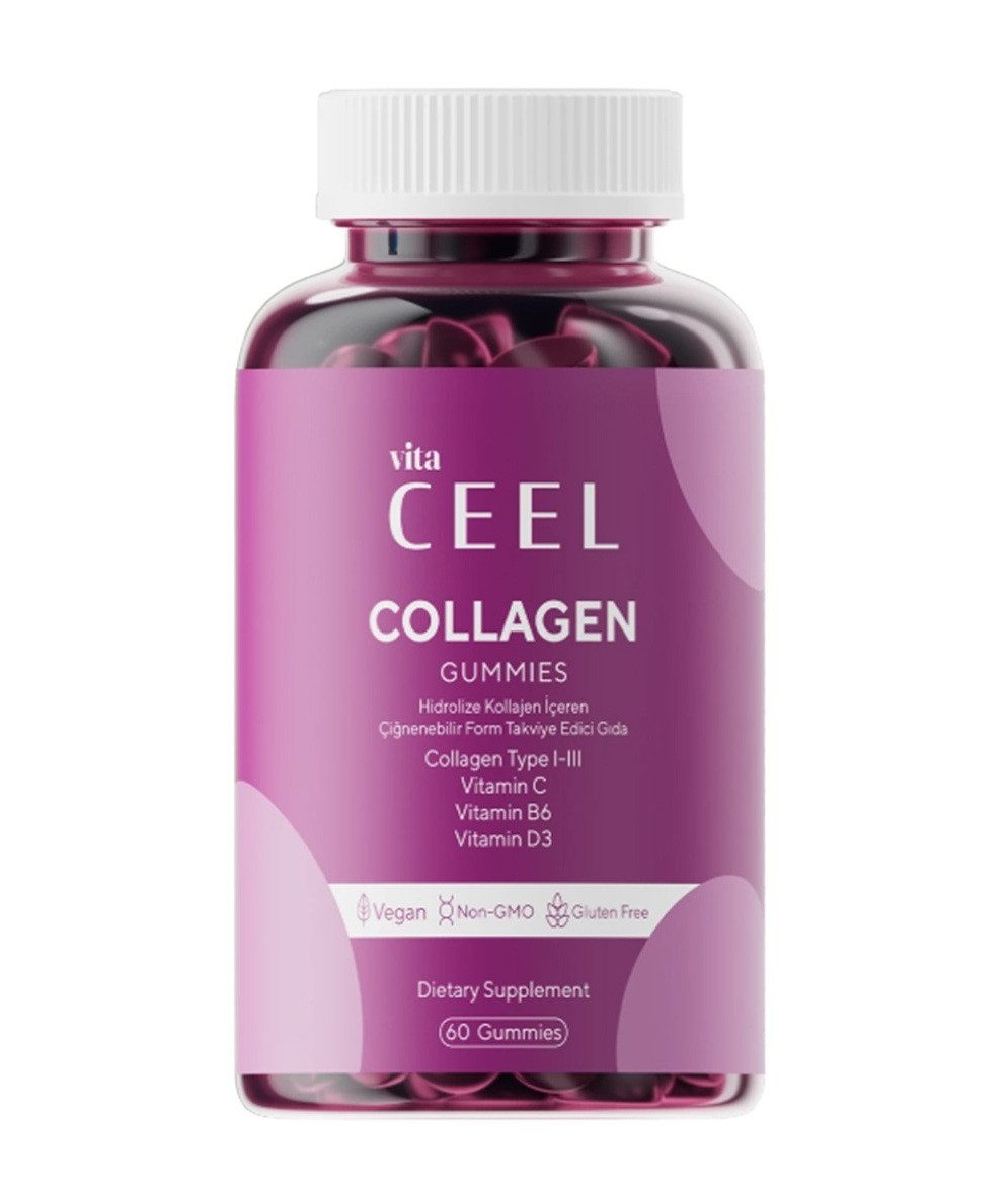 VİTA CEEL COLLAGEN TABLETTEN–Typ1–3 C, B6, D3 für gesundes Haar, strahlende Haut Kapseln, 240 g, Collagen Tabletten – Typ I & III, leicht einzunehmen, vegan