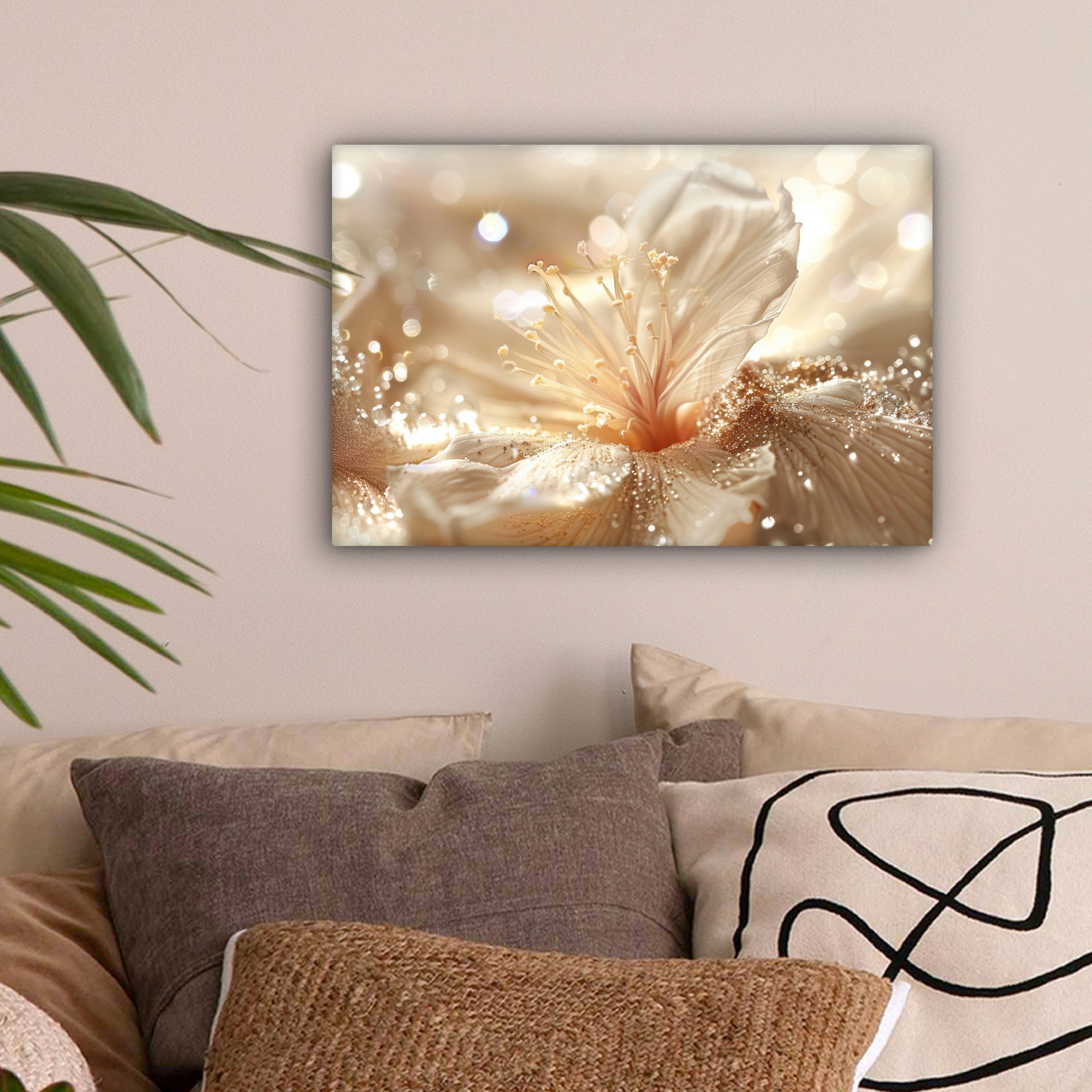 OneMillionCanvasses® Leinwandbild Blume - Weiß - Glitter - Gold - Modern, F günstig online kaufen