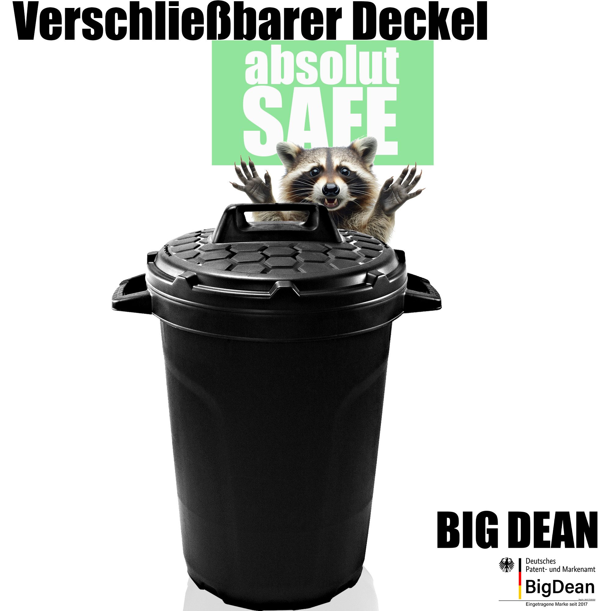 BigDean Mülleimer Universal Allzwecktonne 90L Mülltonne schwarz mit Deckel Regenfass, 90 Liter, Bajonettverschluss, Witterungs- und UV-beständig
