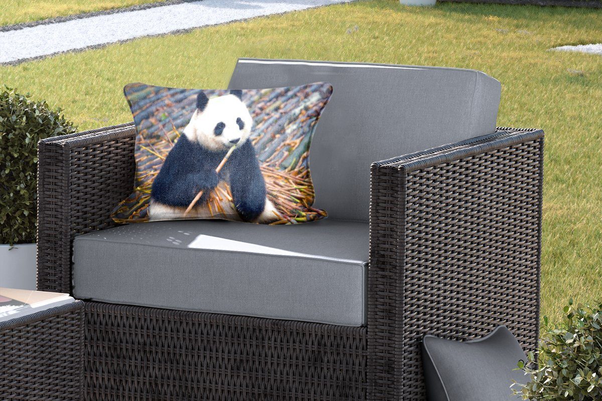 MuchoWow Dekokissen Panda - Bambus Blätter, Outdoor-Dekorationskissen, Dekokissenbezug, Kissenhülle Polyester, 