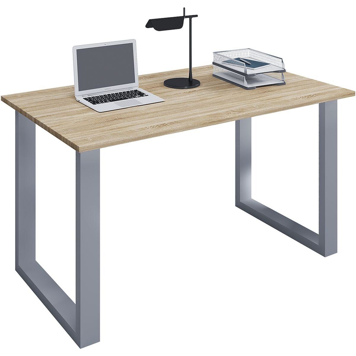 VCM Schreibtisch Lona, rechteckig, Tiefe 80 cm, Bügel-Fuß silber