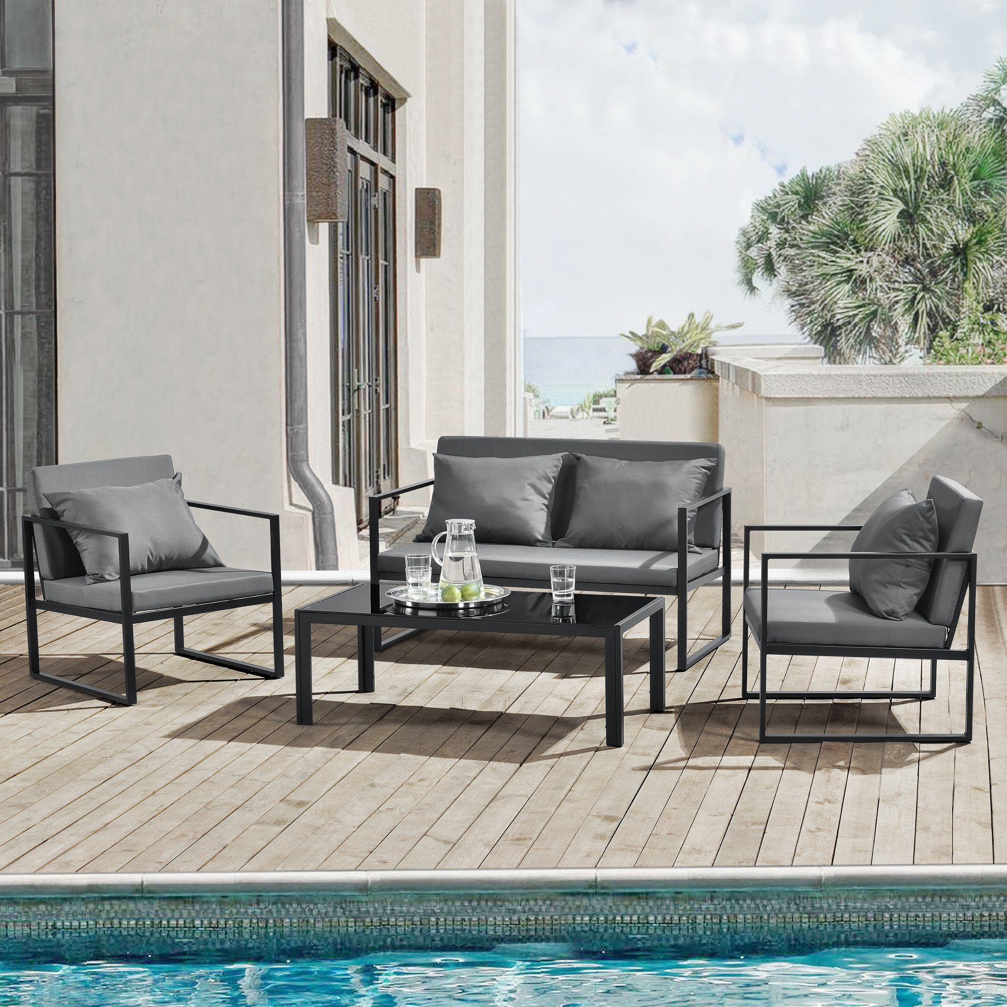 casa.pro Gartenlounge-Set, »Lerum« Sitzgruppe Eisen Sitzbank Couchtisch 2x günstig online kaufen