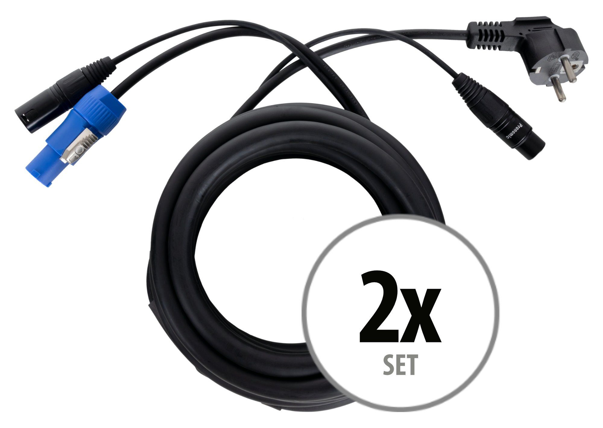 Pronomic Pronomic Stage EUPPX-2.5 Hybridkabel Euro/Powerplug/XLR 2x Set Audio-Kabel, Schuko/Powercon, XLR (250 cm), für Stromversorgung und Audiosignal in einem