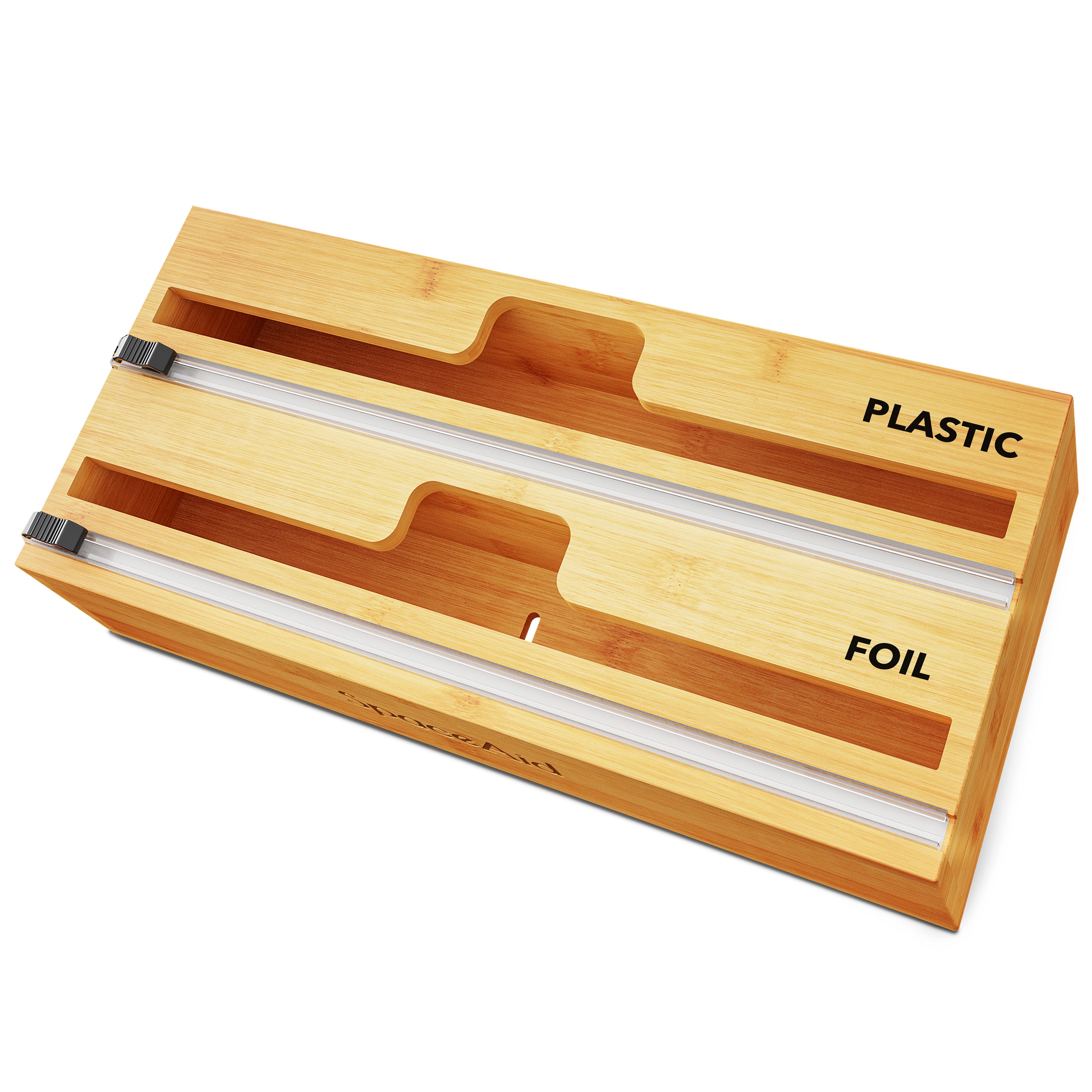 SpaceAid Folienspender Folienspender Mit Cutter, (2 in 1 Kunststofffolie, Aluminiumfolie und Wachs-Bambusspender), für Küche, Aufbewahrung