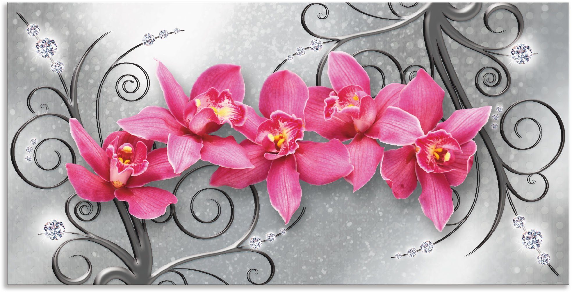 Artland Wandbild rosa Orchideen auf Ornamenten, Blumenbilder (1 St), als Alubild, Leinwandbild, Poster in verschied. Größen